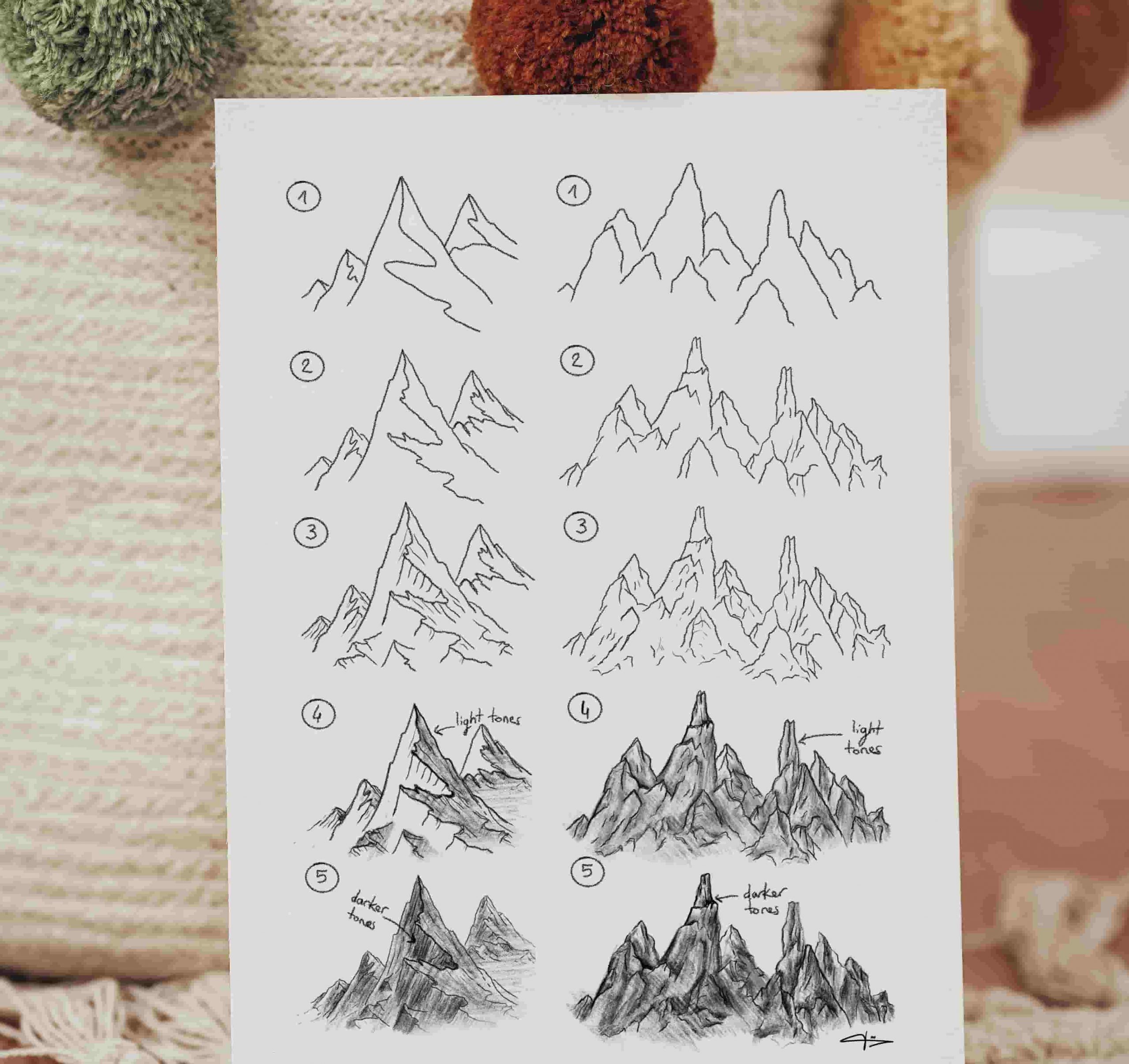 Mountains Sketch Landscape Illustration - Printable Art