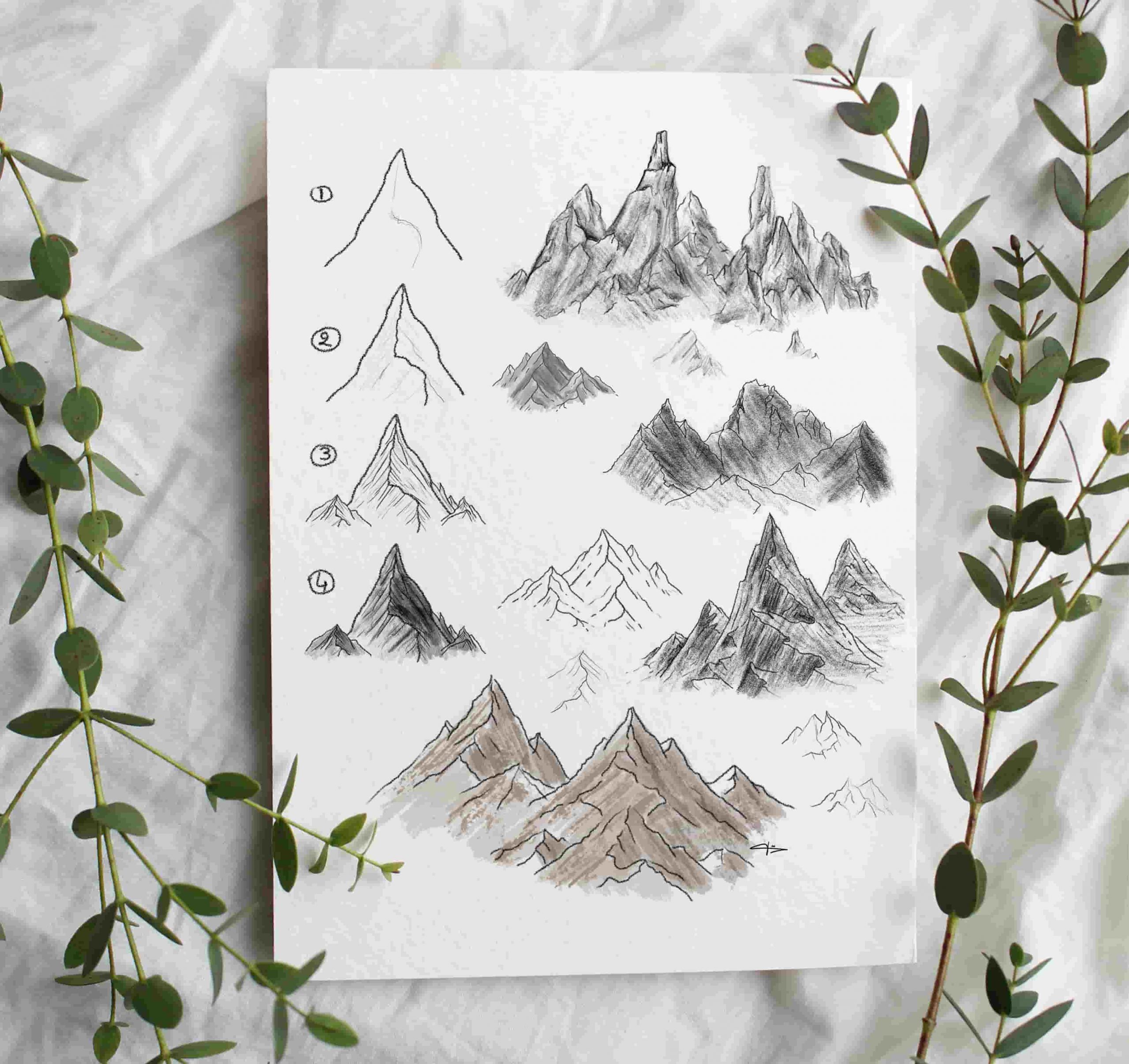 Mountains Sketch Landscape Illustration - Printable Art